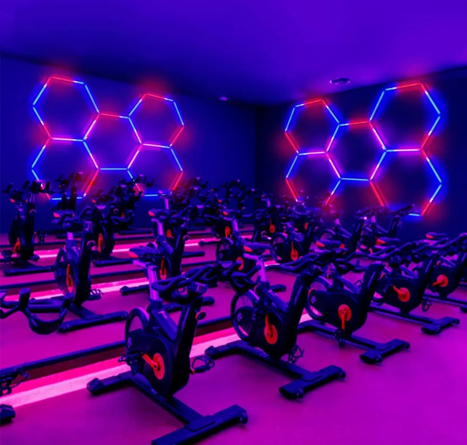 RGB honeycomb lighting on a feature wall