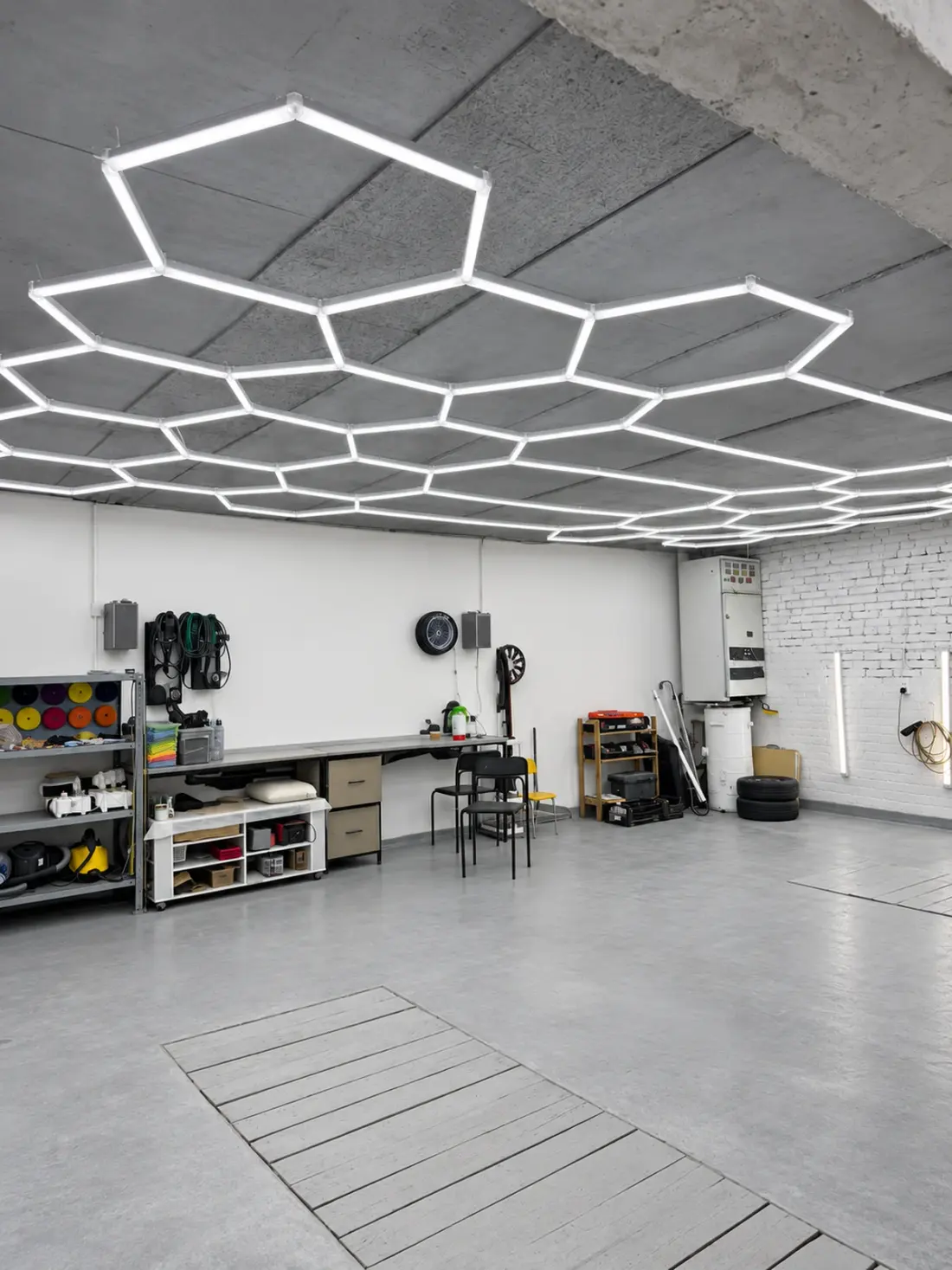 Full honeycomb LED ceiling lighting in an automotive space