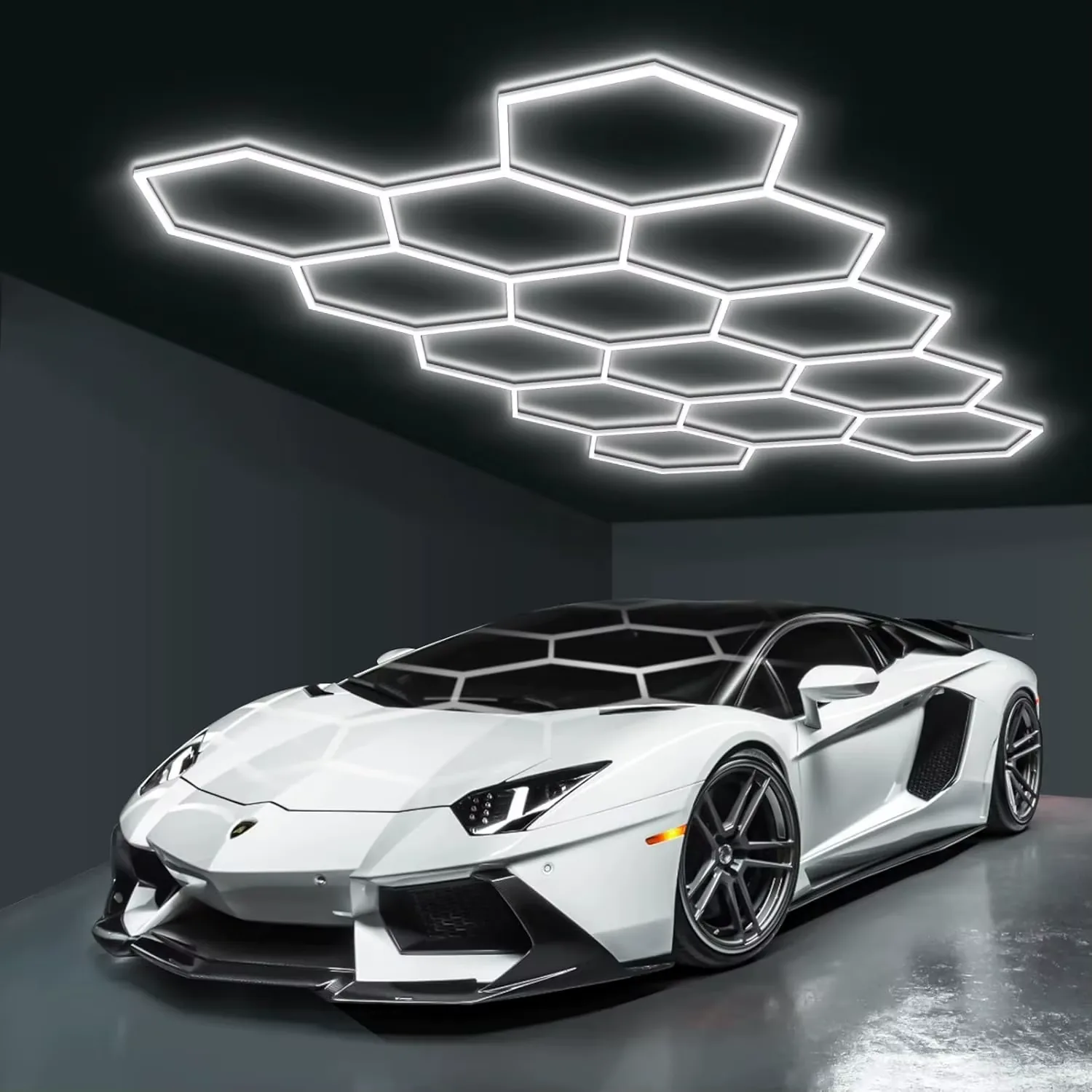 Honeycomb LED ceiling lighting installed in a car wash bay