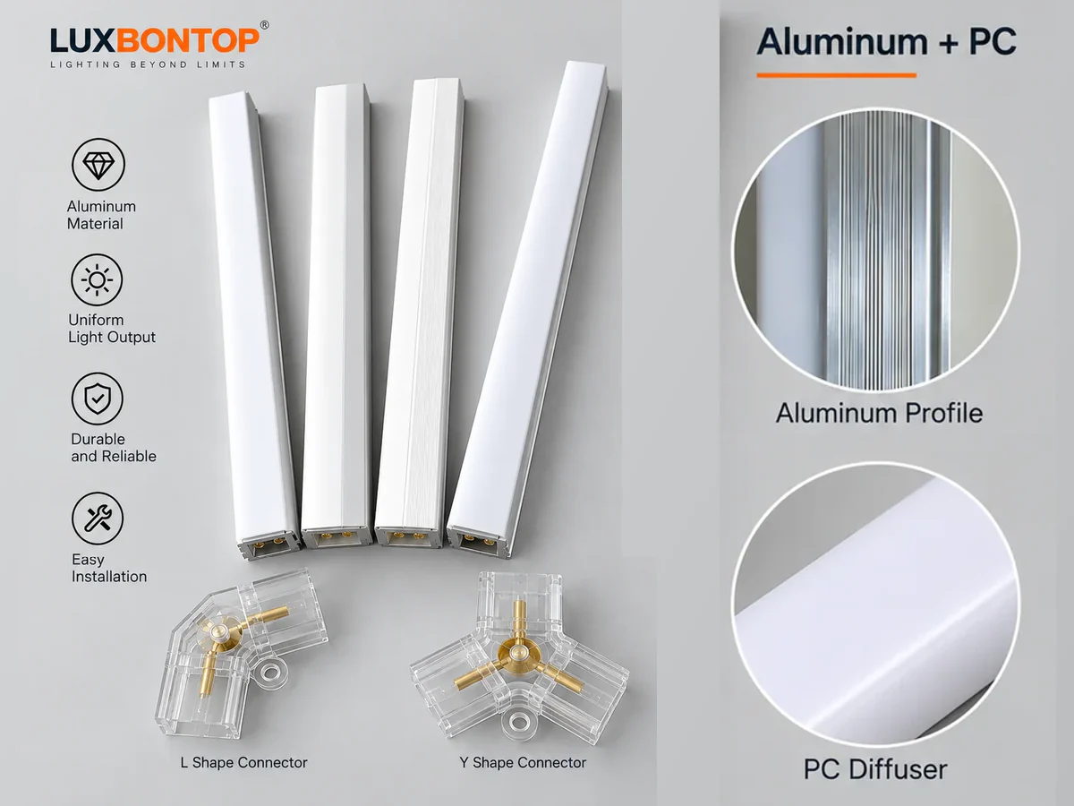 LUXBONTOP aluminum profiles, PC diffusers and modular connectors for honeycomb lighting